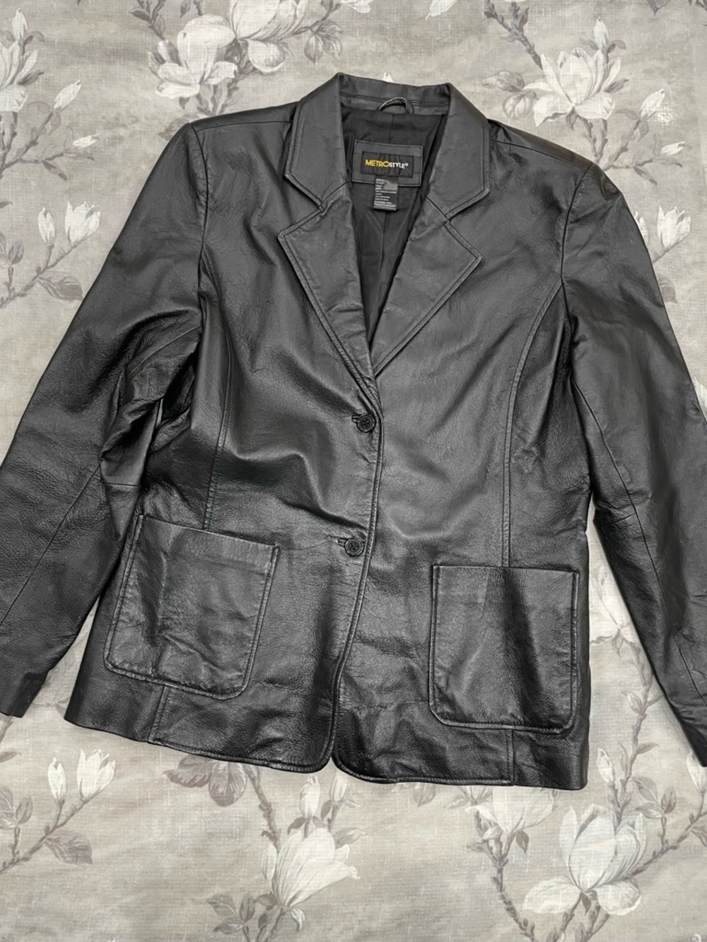 Metrostyle Genuine Leather Blazer Jacket Black Size 16 Classic Tailored Coat